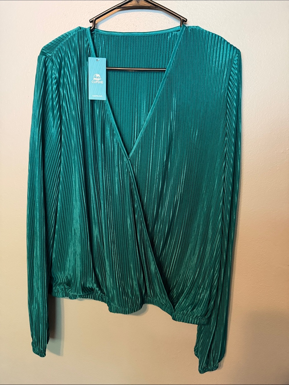 Cupshe Teal Pleated Wrap-Front Blouse